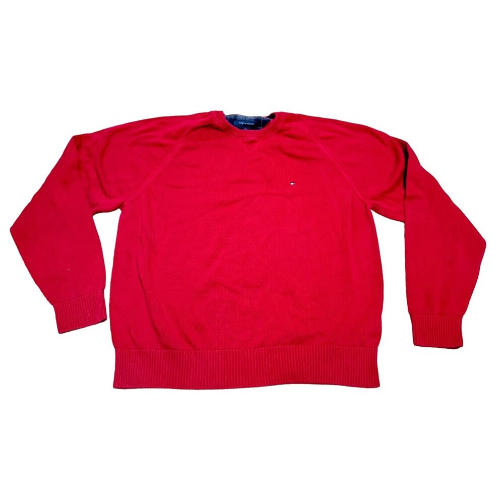 Vtg Tommy Hilfiger Y2K Sweater Size XL Red Basic Crew Neck Cotton Mens
